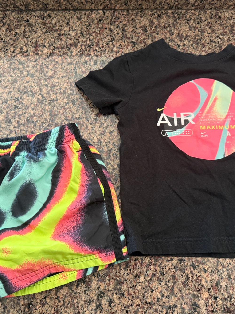 Nike Black Tee with Neon Swirl Swim Shorts